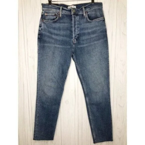 RE/DONE ORIGINALS Raw Hem High Waist Ankle Jeans  - Picture 2 of 8
